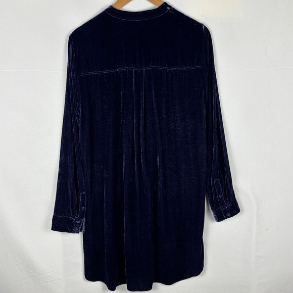 Eileen Fisher Mandarin Collar Velvet Tunic Button Shirt Sz M Navy Holiday Party - Picture 7 of 15